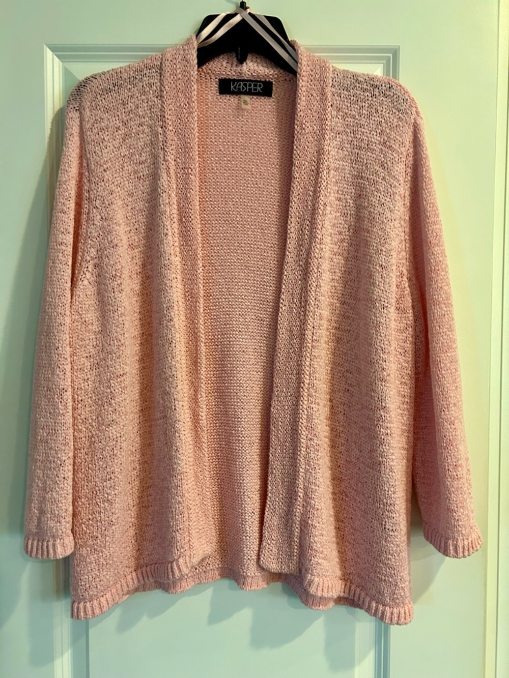 Kasper Light Pink Open-Front Knit Cardigan